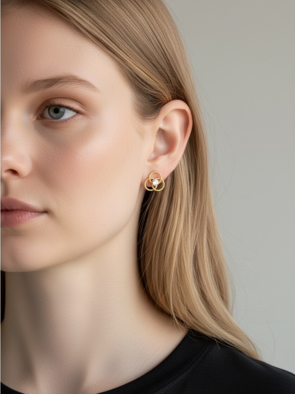 9/19 Gold Triple Circle Stud Earrings - Elegant Women Jewelry